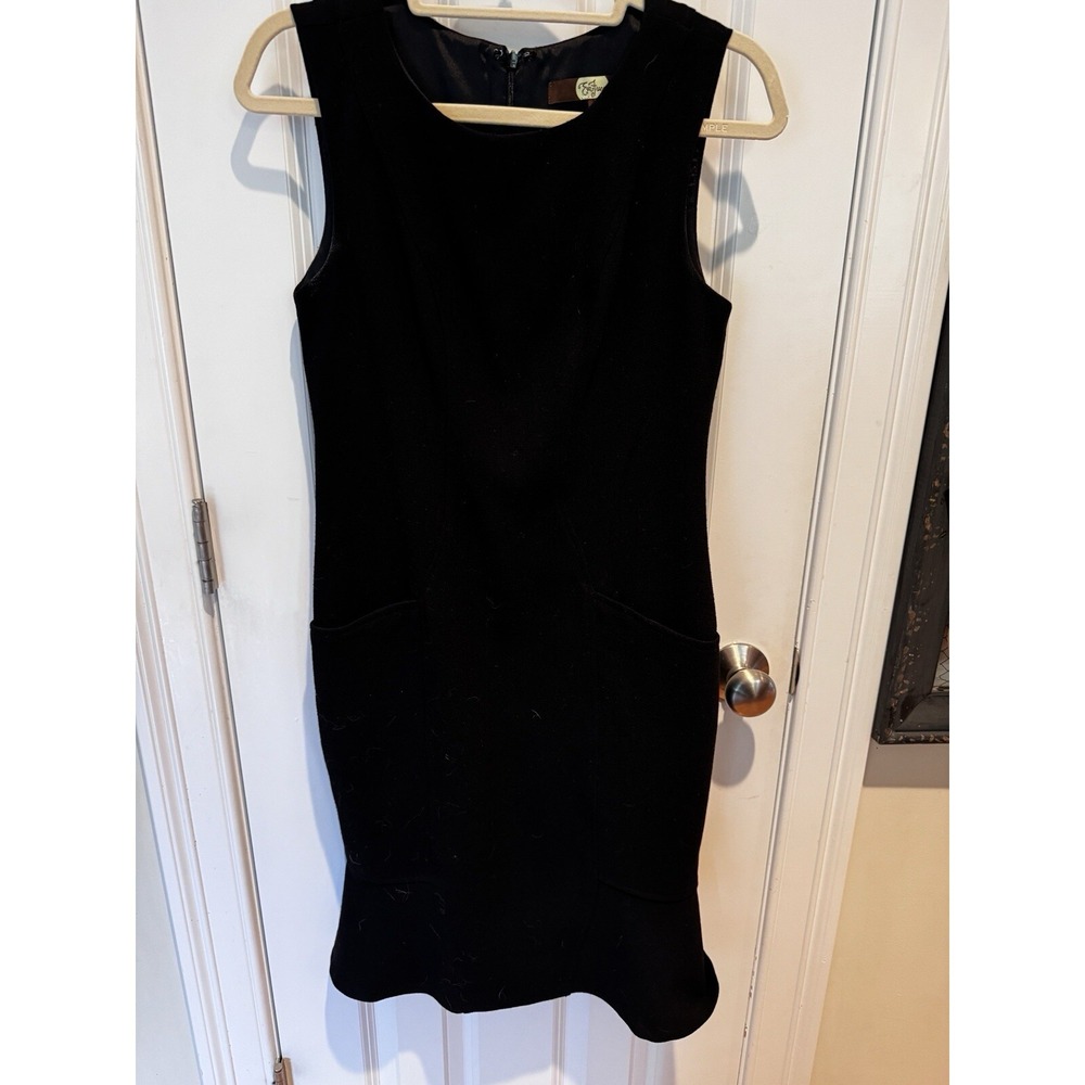 Eva Franco Anthropologie 100% Wool Black Sleeveless Dress 6 Front Pockets
